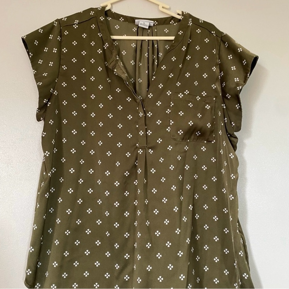 Olive Green Women's Top with Floral Pattern
